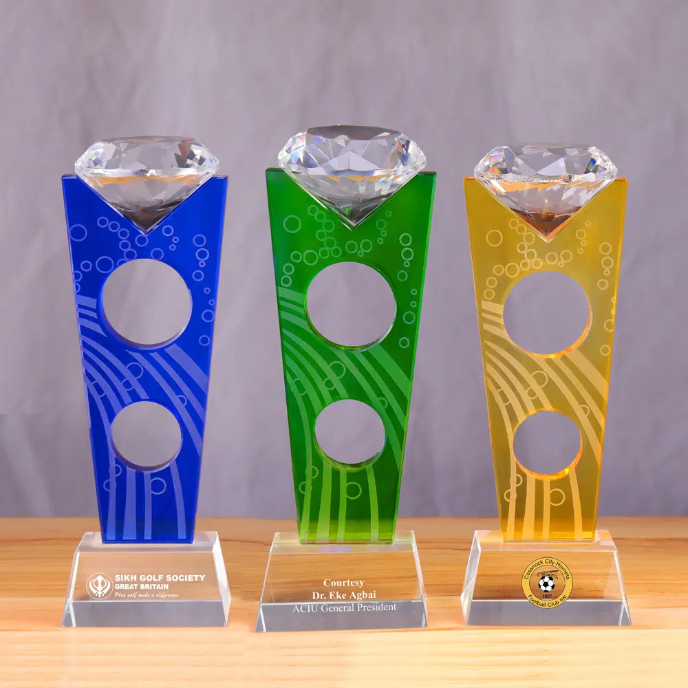 MH-NJ0105 Piala Berlian Kristal Hijau Biru Kuning Tinggi