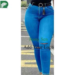 <span class=keywords><strong>Jeans</strong></span> moulants déchirés taille haute <span class=keywords><strong>Sexy</strong></span> Ass Blank Black Legging Skinny Girl pour femmes dames - Product Image 2