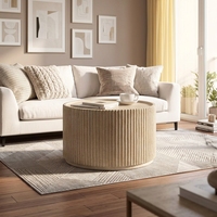 Table basse moderne en MgO avec piétement tambour cannelé festonné – Durable, facile à nettoyer, mobile pour usage intérieur/extérieur