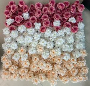 Mur floral artificiel multicolore pastel avec des roses mélangées et des feuilles vertes fraîches pour une décoration de scène élégante - Product Image 2