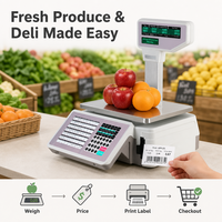Balance calculatrice de prix avec impression d'étiquettes codes-barres multilingues 15kg 30kg pour l'épicerie mondiale, les boucheries et les supermarchés