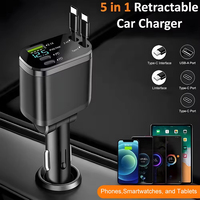 Pengisi Daya Mobil USB Retractable Pengisian Cepat 5 in 1 Adapter Portabel Tipe C Pd 20w Pengisi Daya Mobil 4 in 1 Dengan Kabel
