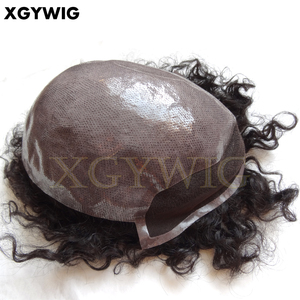 Magazzino OminiLace 12 millimetri sciolti Ricci parrucca 100% di remy Dei Capelli Umani di African American Curl DELL'UNITÀ di elaborazione sottile toupet pelle per <span class=keywords><strong>uomo</strong></span> nero - Product Image 4