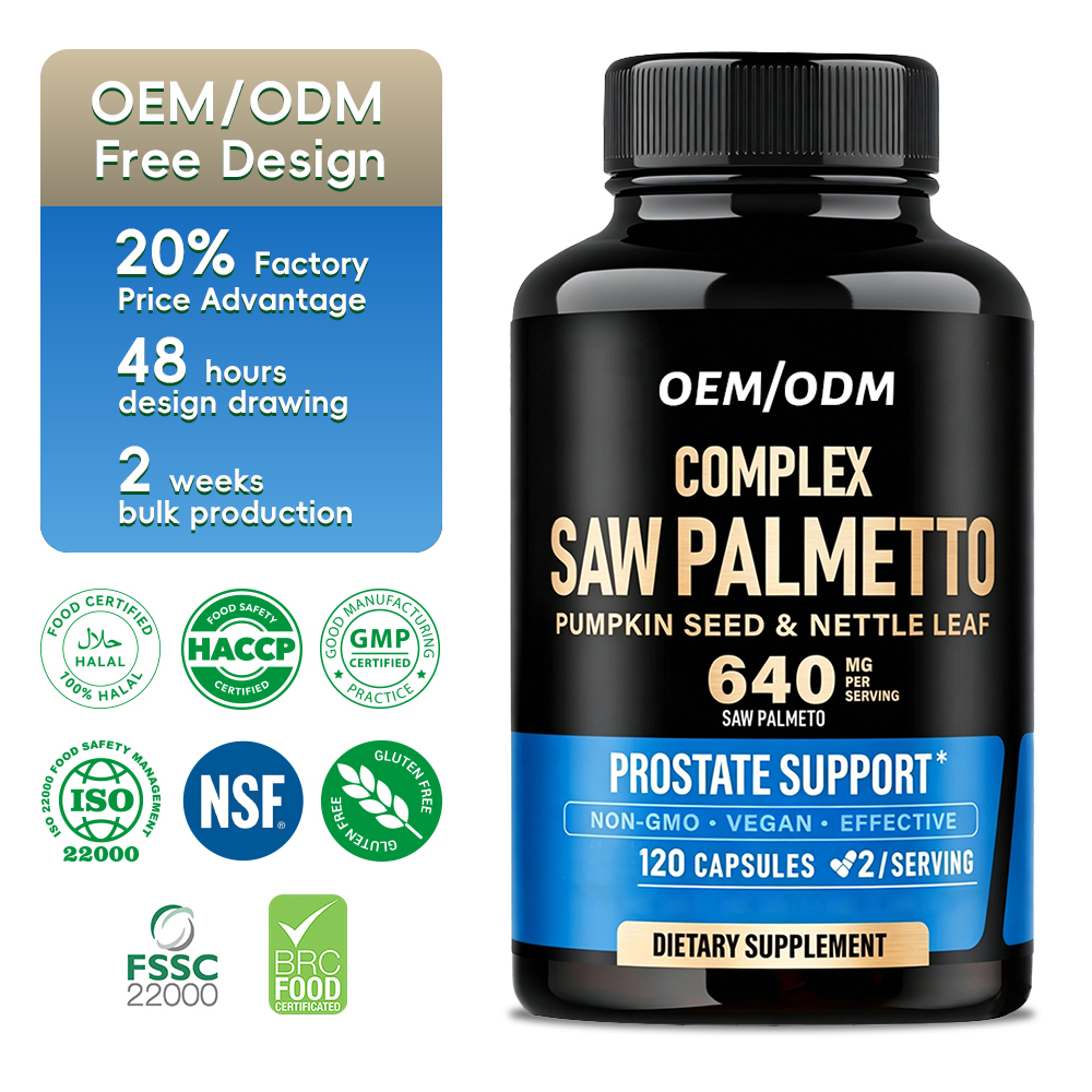 640mg Saw Palmetto Complex Prostate Support Urinary Health DHT Blocker Men's Wellness Pumpkin Seed OEM ODM Private Label Supply