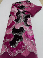 Tissu en dentelle de velours brodé de perles et de sequins NI.AI 2026 de luxe pour mariage et fête, idéal pour la dentelle de velours nigériane