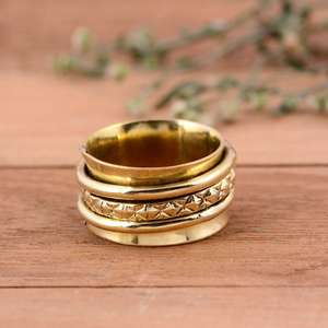 Anillo giratorio unisex de latón chapado en oro de 14 quilates con bisel, hecho a mano, estilo bohemio, para meditación - Product Image 4