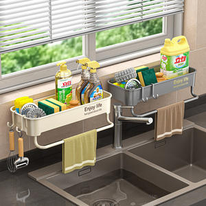 Égouttoir mural JZW250 ovale taille L, organisateur de rangement suspendu pour évier de cuisine, pour torchons, éponges et robinets - Product Image 4