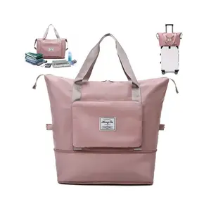 Вместительная складная дорожная сумка с чемоданом, серая Дорожная Спортивная сумка на плечо для женщин, расширяемая дорожная сумка