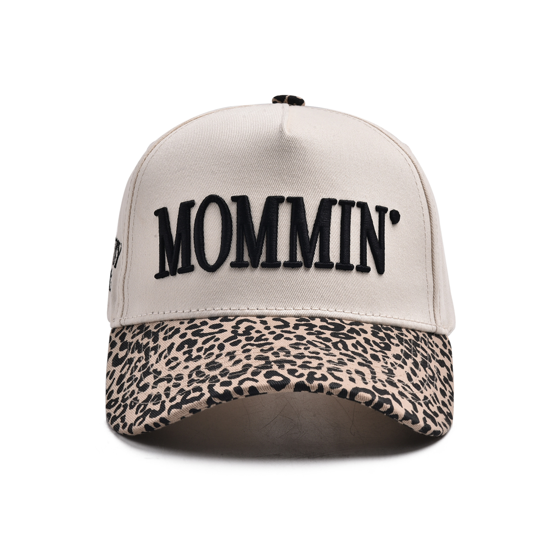 Casquette mommin beige à imprimé léopard et broderie 3D