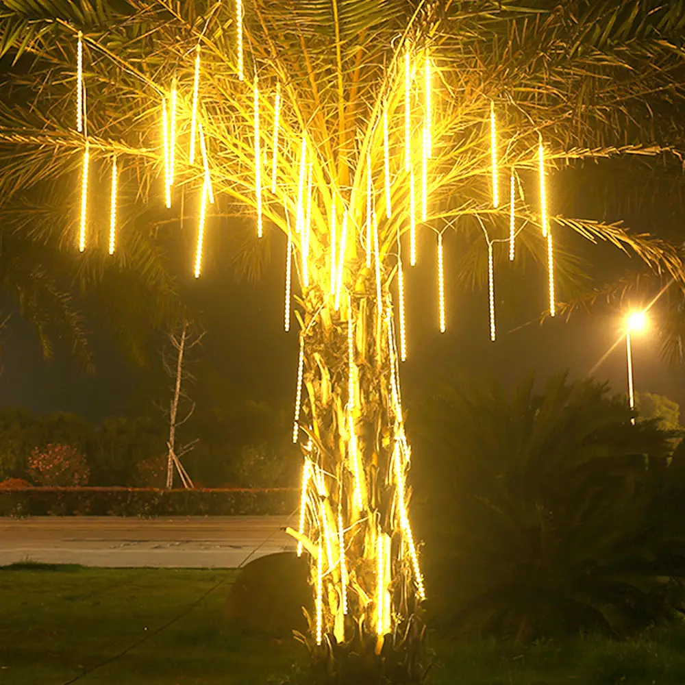 Tubos de lluvia de meteorito impermeables, guirnalda de luces LED para Patio, decoración navideña para exteriores