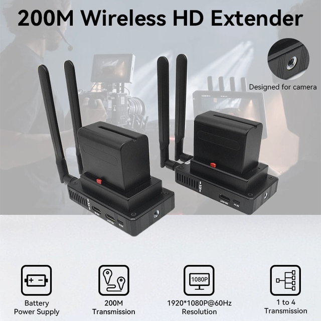 Xput 5.8G Wireless HDMI Extender 200M Line of Sight 1080P 60Hz Bi-Directional IR Dual Power DC & Camera Battery Audio Video