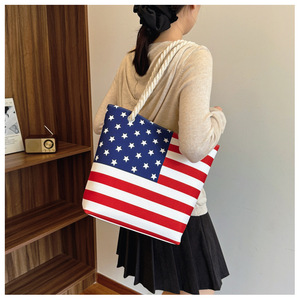 Sang Trọng Quốc Gia Cờ Mô Hình Tricolor Phụ Nữ Bãi Biển Canvas Tote Túi Bán Buôn Tùy Chỉnh Bên Phụ Nữ Túi Xách Với Sợi Dây Thừng Xử Lý - Product Image 2