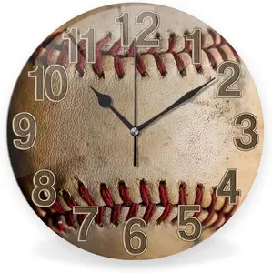 Horloge murale de baseball personnalisée pour le salon cadeaux d'anniversaire de Noël présents pour enfants fils garçons horloges rondes et silencieuses en bois MDF