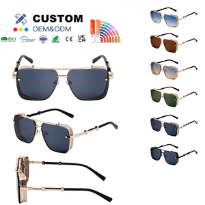 <span class=keywords><strong>2025</strong></span>カスタムロゴビンテージレトロ日焼け止めメガネ男性用スチームパンクスタイルUV400スクエアダブルブリッジサングラス抗放射線 - Product Image 1