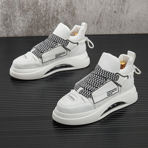 Men's 2024 New Mid-top White for Cushion Shoes Thick <strong>Sole</strong> Elevated Casual Sports <strong>Sneakers</strong> Microfiber Upper Polyurethane Outsole - Product Image 4