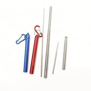 Pailles de voyage télescopiques réutilisables haut de gamme portables, personnalisables avec logo, en acier inoxydable, pliables et rétractables - Product Image 1