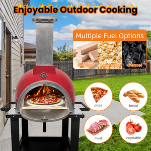 <span class=keywords><strong>Horno</strong></span> de Pizza Portátil con Ruedas de 26 Pulgadas, Parrilla de Cerámica para Asar a Leña, Ideal para Campamentos, Jardín y Fiestas Familiares - Product Image 4
