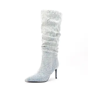 Botas De Invierno 2022 New Fashion Slouch Boots <span class=keywords><strong>donna</strong></span> pelle scamosciata Denim punta a punta tacchi alti sottili <span class=keywords><strong>stivali</strong></span> lunghi <span class=keywords><strong>stivali</strong></span> alti al ginocchio - Product Image 1
