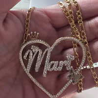 Collier en forme de cœur avec chaîne Fegaro, personnalisé avec un nom, couronne, papillon, strass, pour couple, QIUHAN OEM/ODM, Saint-Valentin
