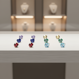 Orecchini a perno verdi E1178 con taglio brillante rotondo, montatura a castone, in lega di zinco, gioielli classici unisex alla moda, idea regalo - Product Image 2