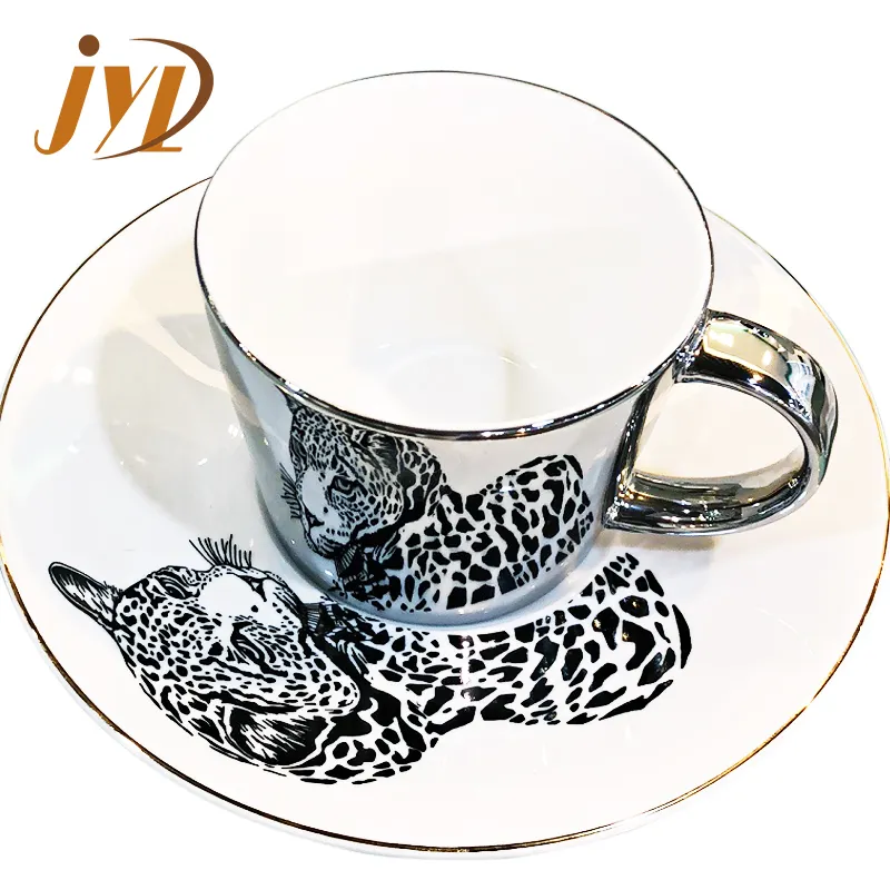 Handmade drinkware animal printing porcelain reflection mirror ceramic coffee mug tea cups and saucers