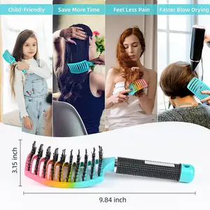 Peigne de massage du cuir chevelu avec logo personnalisé brosse à cheveux en nylon à poils de sanglier brosse à cheveux démêlante bouclée pour outils de salon de coiffure