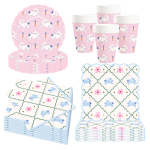 DAMAI <b>Easter</b> Bunny Theme Party Supplies Disposable Paper Plates 9 Inch Custom Napkin Blue with Flower Bunny Tableware Set - Product Image 3