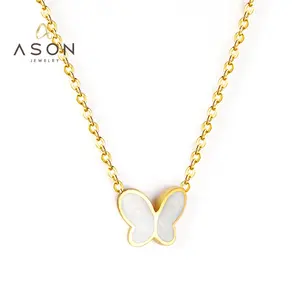 Collier Ason tendance populaire en acier inoxydable plaqué or 18 carats chaîne de collier avec breloque cubique collier avec pendentif papillon coquille pour femmes