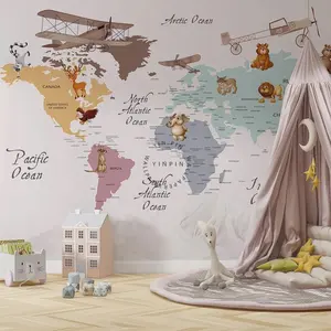 教育儿童动物世界地图家居3d壁纸墙饰