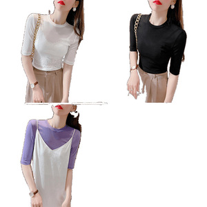 White Sheer <b>Mesh</b> <b>Top</b> <b>Women</b> Summer Short Sleeve Fitted Breathable Inner T-Shirt Casual Style - Product Image 4
