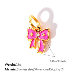Pendentif Breloque Rétro Dessin Animé en Acier Inoxydable Émaillé, Motifs Rouge à Lèvres, Sourire, Nœud Papillon, pour la Fabrication de Bijoux DIY (Colliers, Bracelets) - Product Image 4