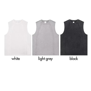 Débardeur Homme 275G en Coton Lourd 100% Style Urbain Rétro Teint à la Cire avec Bords Bruts et Épissures, T-shirt Sans Manches Sport Décontracté - Product Image 3