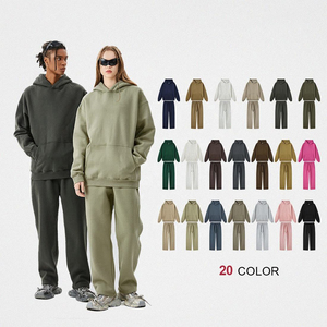 Custom logo High Quality Fleece Polyester Cotton Pullover Solid Color Two Piece Sweatpants and Hoodie Set Men <strong>Tracksuit</strong> - Product Image 2