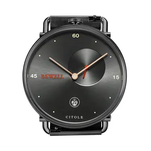 가죽 스트랩 남성용 사파이어 글라스 쿼츠 시계가있는 맞춤형 스테인레스 스틸 정품 가죽 시계