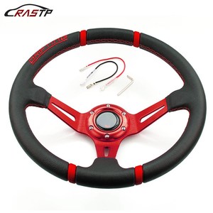 พวงมาลัยรถแข่ง RASTP ขนาด 14 นิ้ว 35 ซม. สีดำแดง หนังแท้ 3 ก้าน สำหรับรถยนต์ - Product Image 1