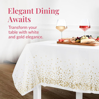 Nappes jetables à pois dorés 4pk 54x108 pouces nappe en plastique blanche pour les décorations de fiançailles et de baptême