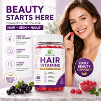Gummies de vitamines capillaires OEM à la biotine, acide folique, multivitamines pour la croissance des cheveux, ongles forts, peau éclatante, complément alimentaire beauté