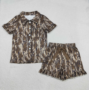 Pigiama Estivo da <span class=keywords><strong>Donna</strong></span> di Alta Qualità con Stampa Mimetica, Top con Tasche e Pantaloncini con Volant, <span class=keywords><strong>Abbigliamento</strong></span> Boutique Femminile - Product Image 1