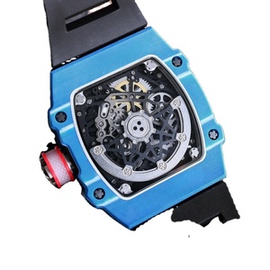 Hot Sale 67-02 White Carbon Fiber Case Light Blue Rubber Strap Skeleton Watch Men's Automatic Mechanical Luxury Sport <b>Wristwatch</b> - Product Image 5