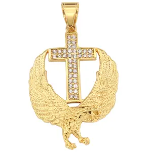 Edler Schmuck Anhänger Charms Großhandel Edelstahl Hochwertige 18 Karat Gold Farbe Silber Adler Kreuz U-Form Brief Anhänger