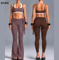 Nouvel ensemble 2 pièces de yoga : haut de sport double couche à col montant color block et pantalon de sport à taille ajustable à séchage rapide