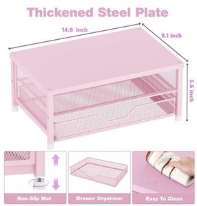 Desk Organizer and <b>Accessories</b> <b>Computer</b> Monitor Stand Riser with Drawer and 2 Pen Holders - Product Image 6