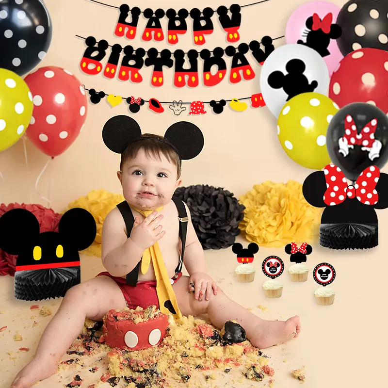 Nicro Cartoon Mouse Chủ Đề Đồ Dùng Cho Bữa Tiệc Ảnh Tổ Ong Trung Tâm Cửa Đăng Balloon Baby Shower Trang Trí Tiệc Sinh Nhật