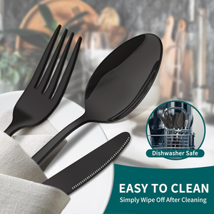 <b>Black</b> 5Pcs Stainless Steel <b>Cutlery</b> Set Mirror Polish Dinner Knife Fork Spoon Flatware Silverware for Restaurant Hotel Home - Product Image 3