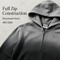 Sweat à capuche zippé RAMAX 480GSM en molleton épais dégradé, veste streetwear, logo personnalisé, vente en gros pour hommes, OEM ODM