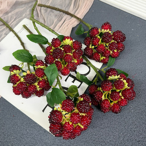 Bouquet de framboises artificielles Jinxi, fleurs en soie rouge foncé, décoration de mariage, ornement de bureau - Product Image 1