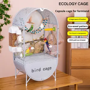 Ekstra büyük kırılmaz 5mm kalın akrilik kuş kafesi ile anti-dökülme besleyici katı desen Metal düğme kapatma papağanlar için 35cm - Product Image 3