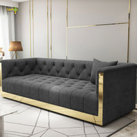 Canapé de luxe 2019 avec structure en bois massif et coussins en tissu, système de fermeture à fermoir, en velours gris de haute qualité, pour salon
