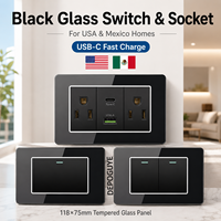 Enchufe de Pared Inteligente con 3 Tomas de Corriente USB Tipo C de 20W con Carga Rápida, Estándar Americano y Tailandés, Cristal Templado, 3A, para México