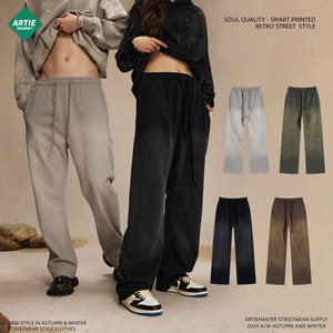 2024 otoño marca de moda americana 450g Spray Dye pantalones de hombre desgastados cordón Retro lavado Casual suelto pantalón de chándal de hombre - Product Image 6
